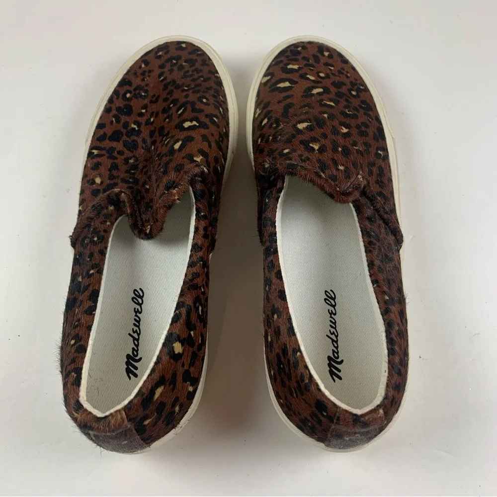 Madewell Sidewalk Slip On‎ Sneakers Calf Hair Animal Print Leopard Shoes 7 NWOB